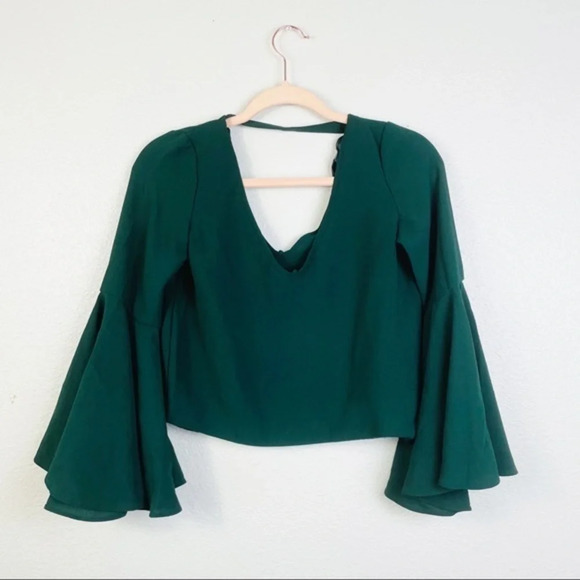 ZARA‎ Trafaluc Dark Green Cropped Bell Sleeve Top - Picture 3 of 8